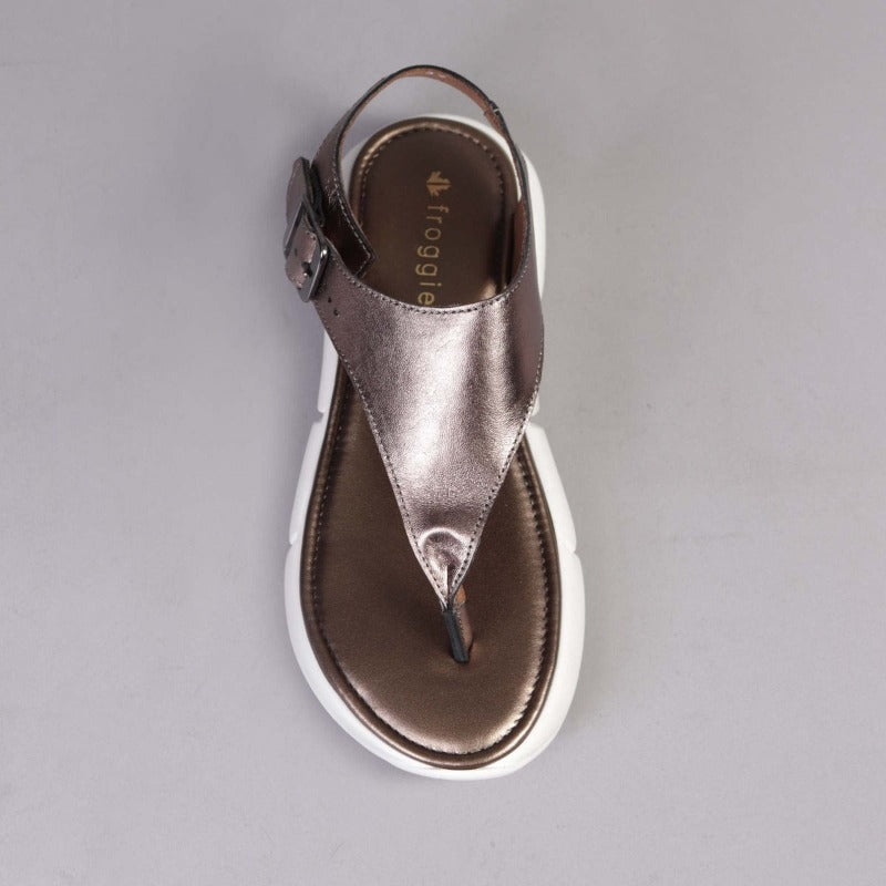 Slingback Thong Sandal in Lead Metallic