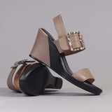 2-Tone Buckle Wedge in Stone - 12526 - Froggie Shoes