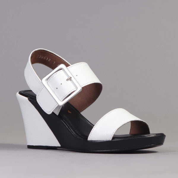 2-Tone Buckle Wedge in White - 12526 - Froggie Shoes