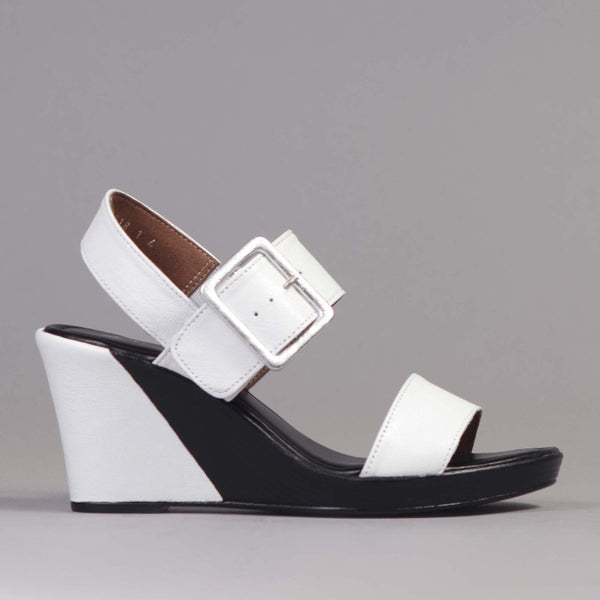2-Tone Buckle Wedge in White - 12526 - Froggie Shoes