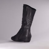 Ruched Mid-calf Boot in Black – 12527
