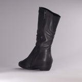 Ruched Mid-calf Boot in Black – 12527 - Froggie Shoes