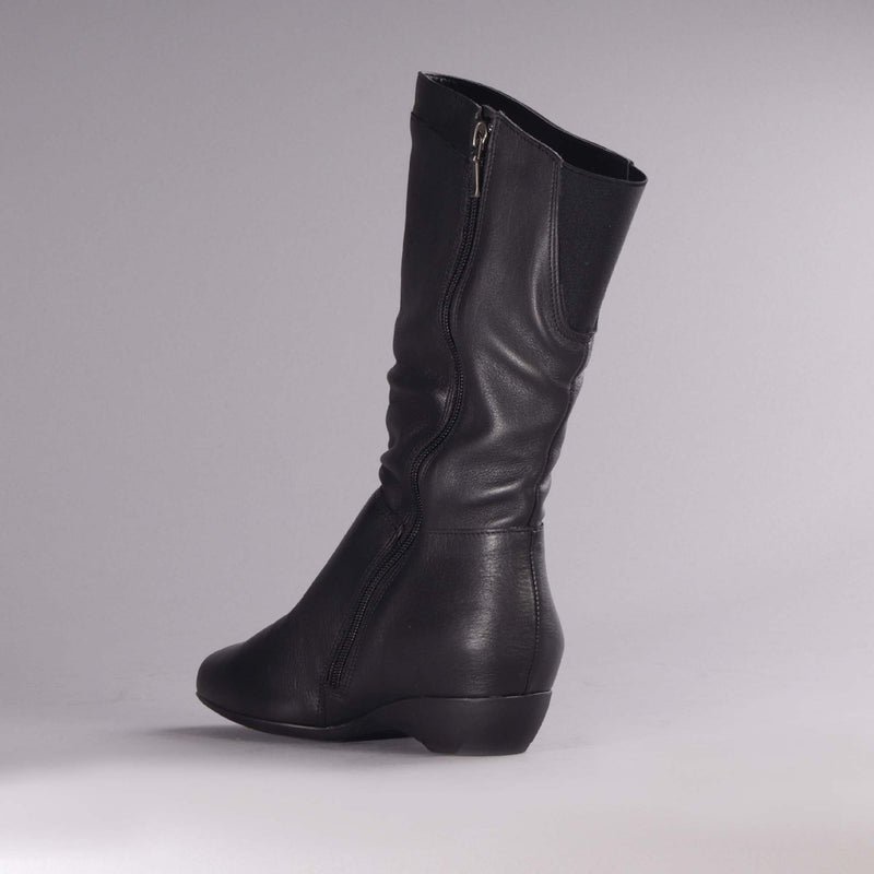 Ruched Mid-calf Boot in Black – 12527 - Froggie Shoes