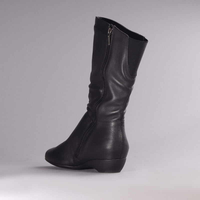 Ruched Mid-calf Boot in Black – 12527