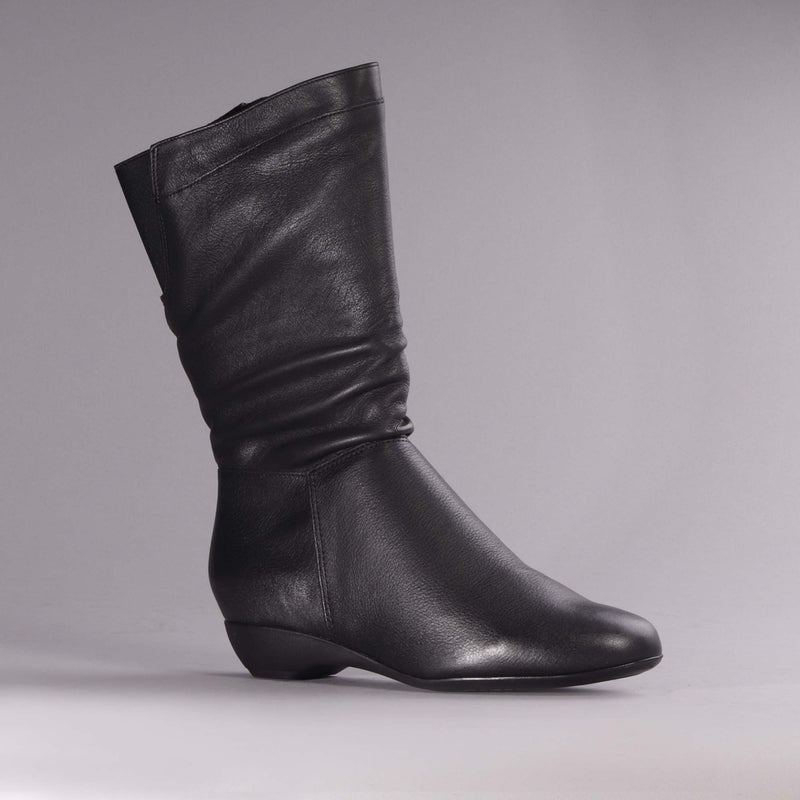 Ruched Mid-calf Boot in Black – 12527