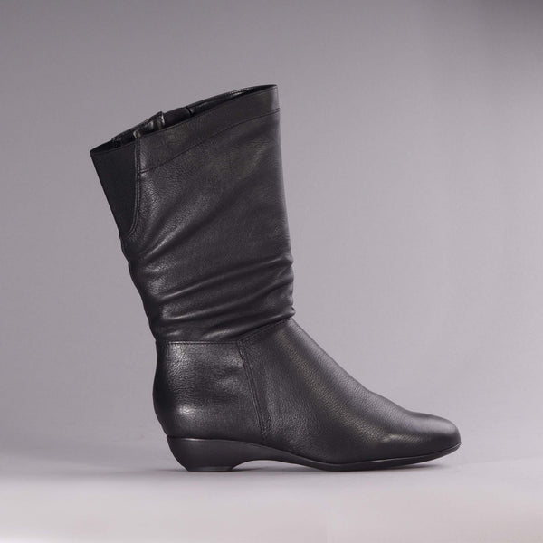 Ruched Mid-calf Boot in Black – 12527 - Froggie Shoes