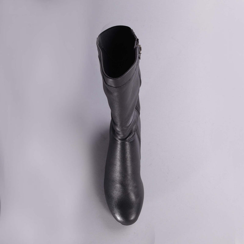Ruched Mid-calf Boot in Black – 12527