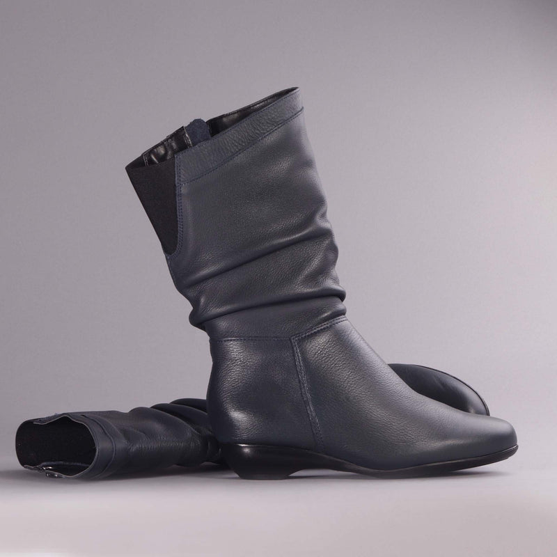 Ruched Mid-calf Boot in Navy – 12527