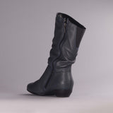 Ruched Mid-calf Boot in Navy – 12527