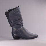 Ruched Mid-calf Boot in Navy – 12527