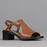 Block Heel Slingback Sandal in Tan - 12545
