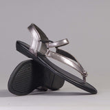 Elasticated Slingback Thong in Gunmetal - 12548 - Froggie Shoes