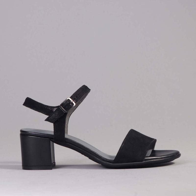 Block Heel Sandal in Black - 12549