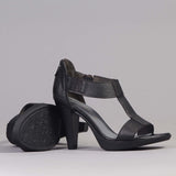 T-Bar High Heel Sandal in Black - 12552