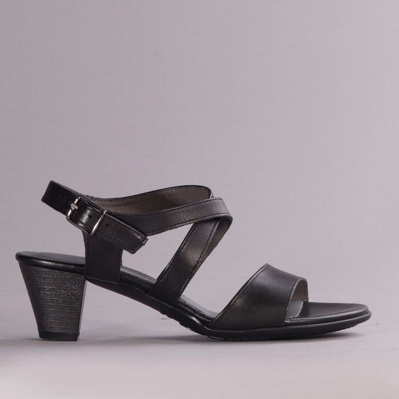 Mid Heel Sandal in Black - 12553
