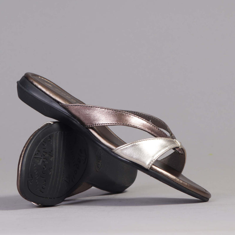 T-Bar sandals in Lead Metallic - 12556