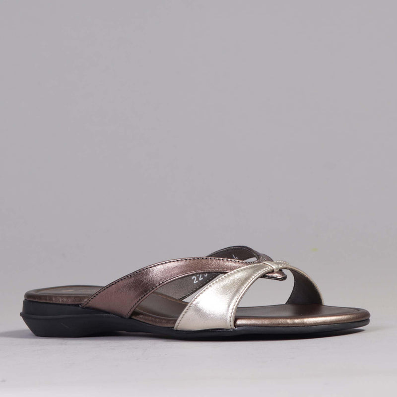 T-Bar sandals in Lead Metallic - 12556