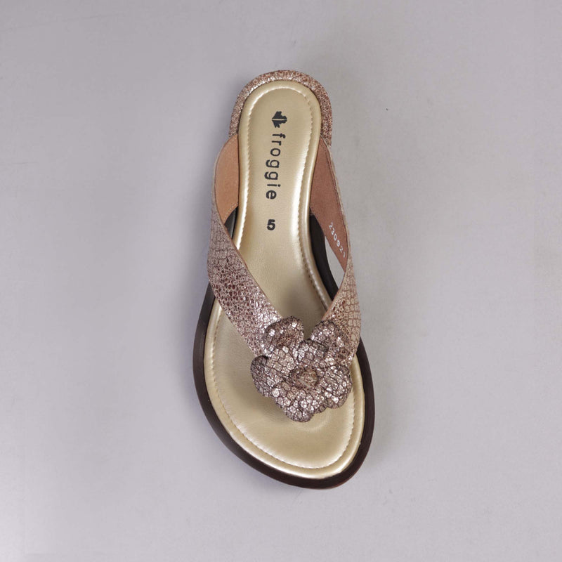 Rox Thong With Flower Sandal in Gold - 12565 - Froggie Shoes