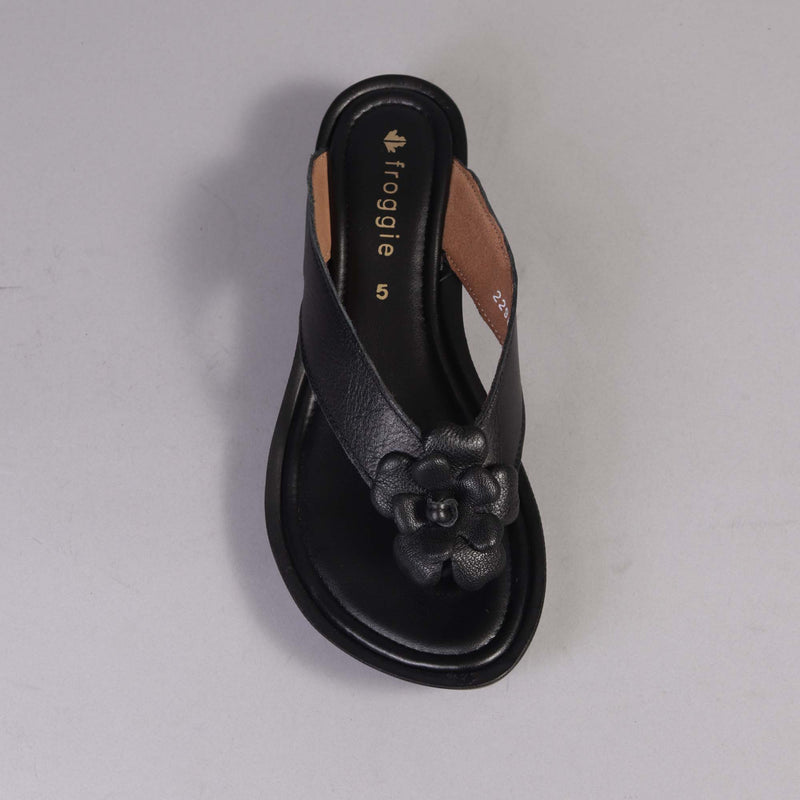 Rox Thong With Flower Sandal in Black - 12565