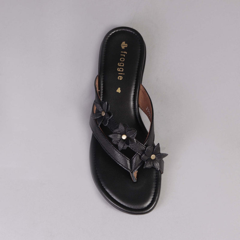Flower thong sandal in Black - 12573