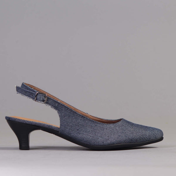 Slingback Kitten Heel in Denim - 12576 - Froggie Shoes