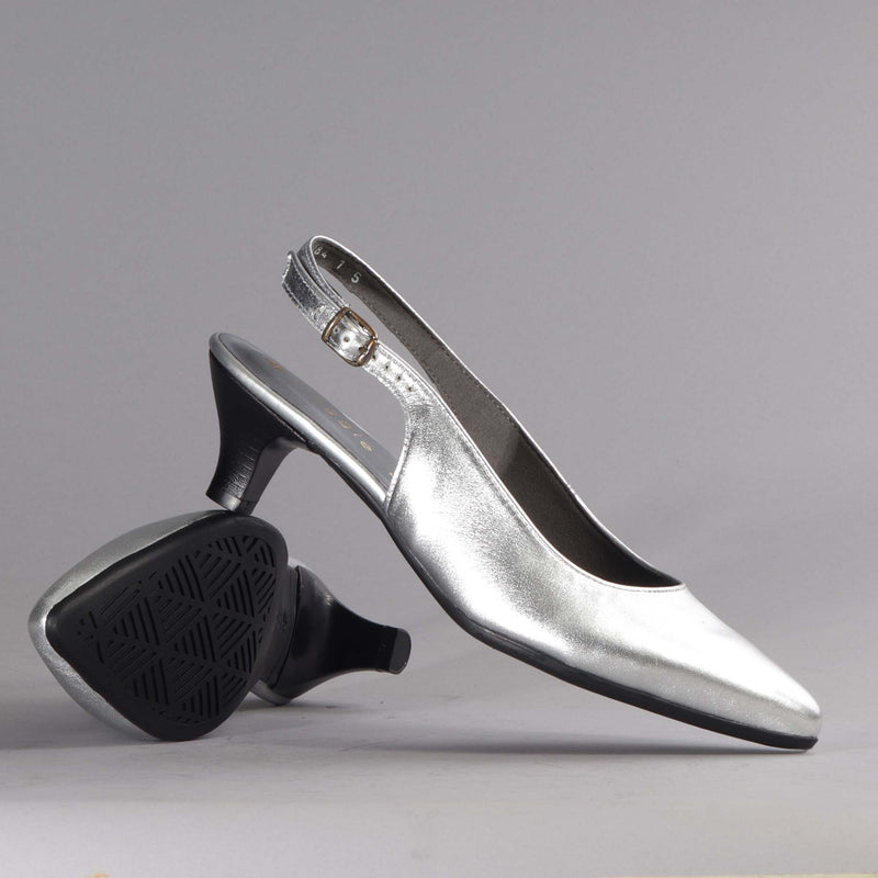 Slingback Kitten Heel in Silver- 12576 - Froggie Shoes
