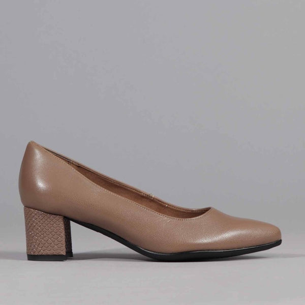 Pointed Black Heel Court Shoes in Stone 