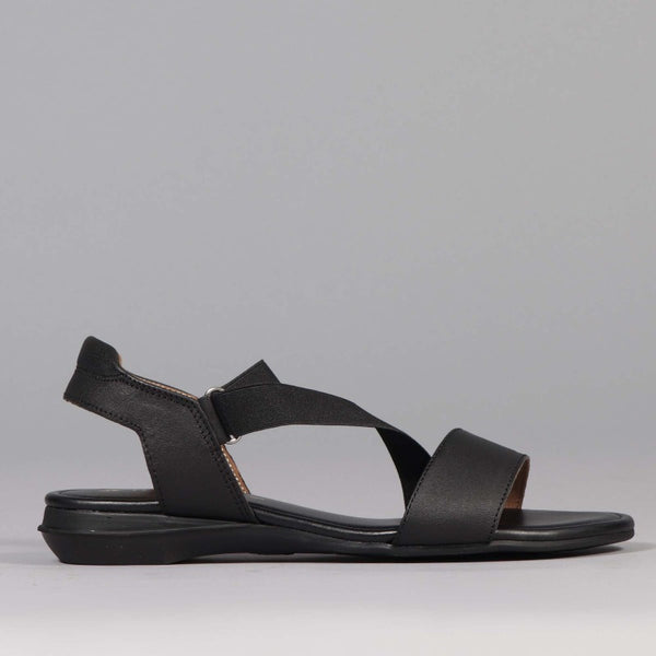 Elasticated Slingback Sandal in Black - 12618