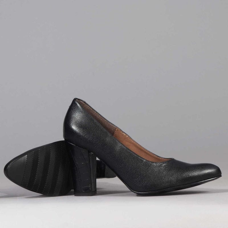 Pointed Court Shoes with Block High Heel in Black Multi1 