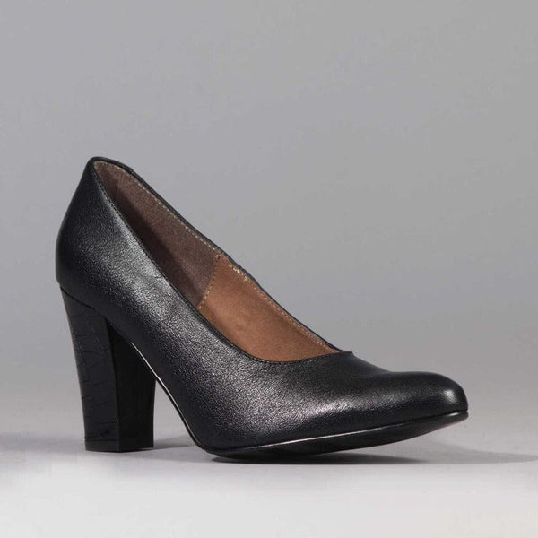 Pointed Court Shoes with Block High Heel in Black Multi1 