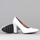 Froggie Pointed Court Shoes with Block High in White