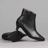 Pointed Kitten Heel Ankle Boot in Black 