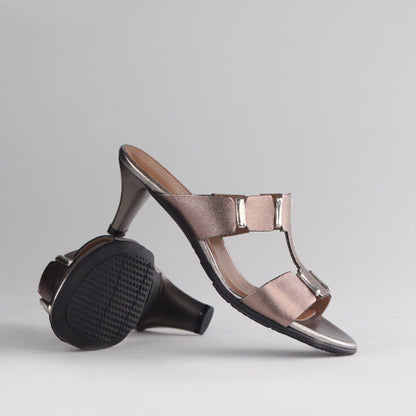 Froggie Shoes Shoes Mid-Heel H-bar Sandal in Lead Metallic - 12923