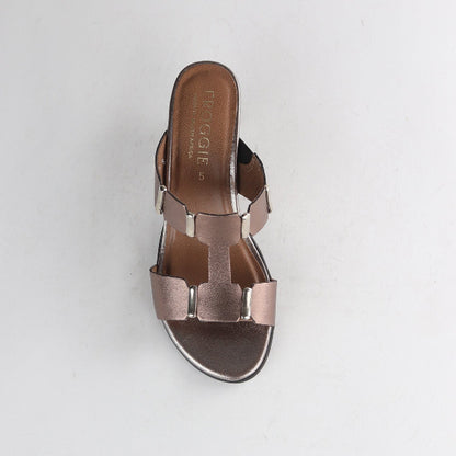 Froggie Shoes Shoes Mid-Heel H-bar Sandal in Lead Metallic - 12923