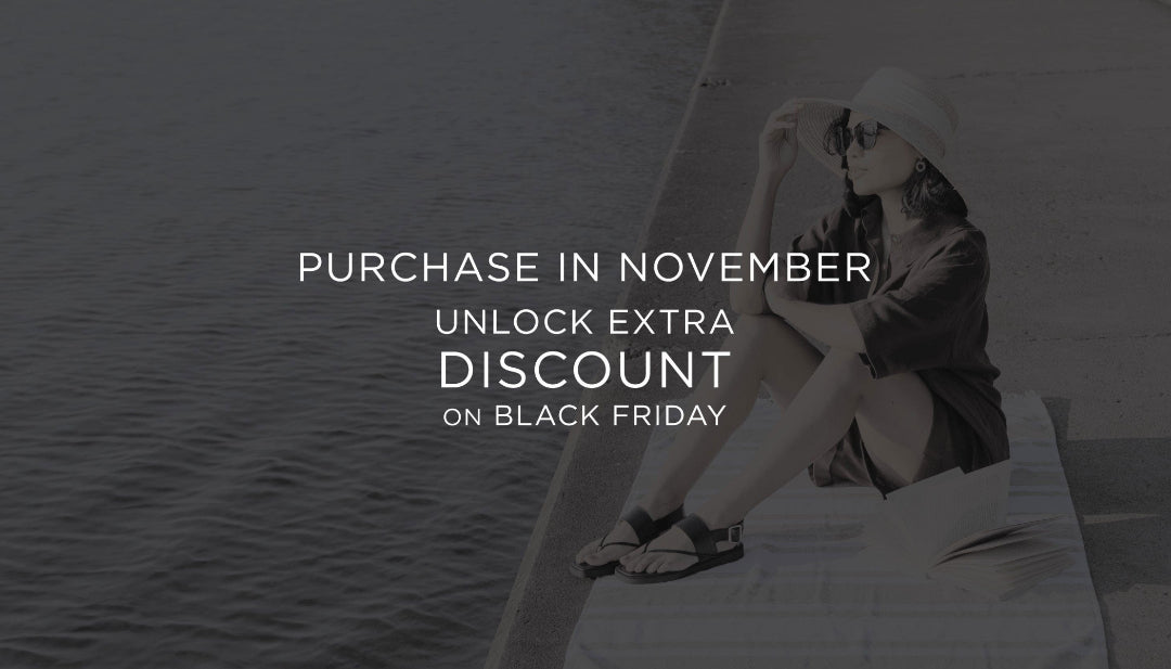 Person sitting on a dock with text about a Black Friday discount.