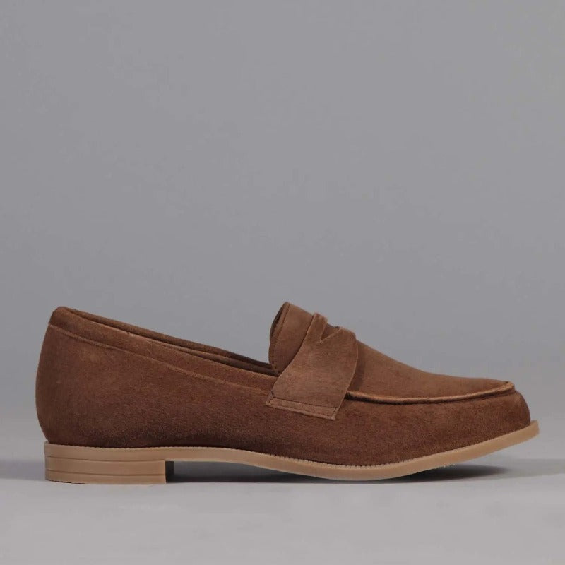 Penny Loafer with Removable Footbed in Tan Suede