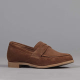 Penny Loafer with Removable Footbed in Tan Suede