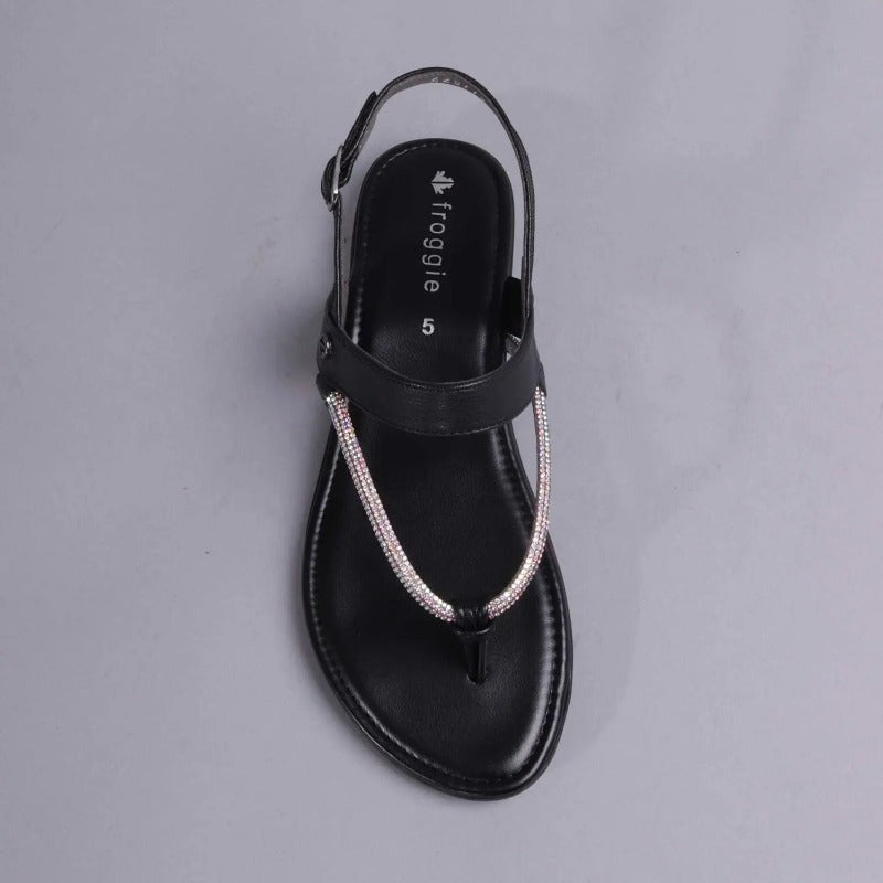 Diamante Rope Thong Sandal in Black