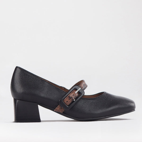 Froggie Shoes 3 / Black Multi / 12606 Mary Jane Block Heel Court in Black Multi - 12606