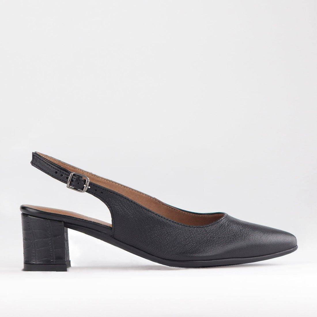 Froggie Shoes 3 / Black Multi / 12613 Pointed Block Heel Slingback Sandal in Black - 12613