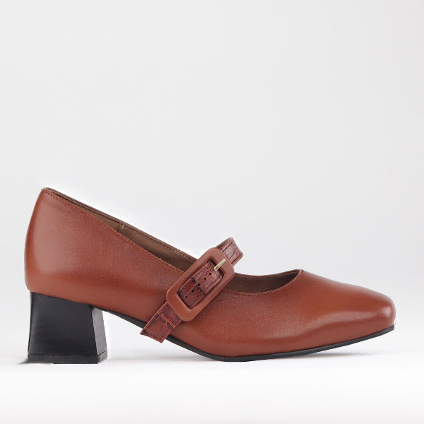 Froggie Shoes 3 / Chestnut Multi / 12606 Mary Jane Block Heel Court in Chestnut- 12606