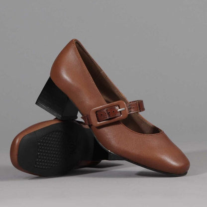 Froggie Shoes Mary Jane Block Heel Court in Chestnut- 12606