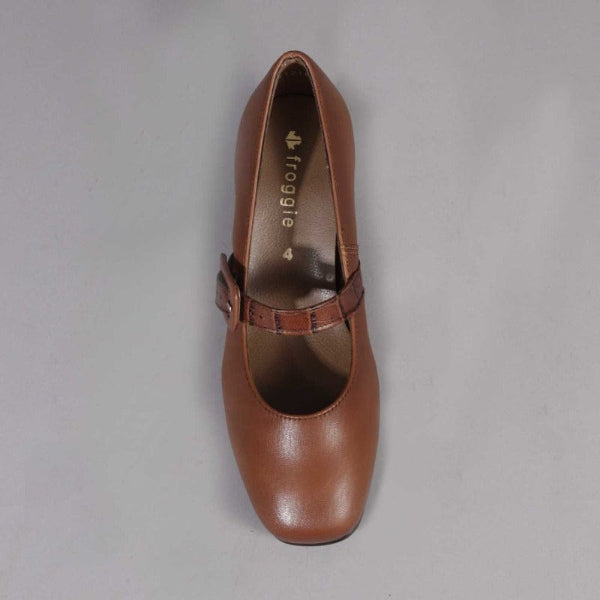 Froggie Shoes Mary Jane Block Heel Court in Chestnut- 12606