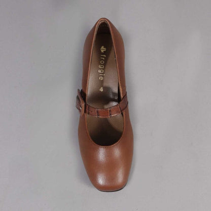 Froggie Shoes Mary Jane Block Heel Court in Chestnut- 12606