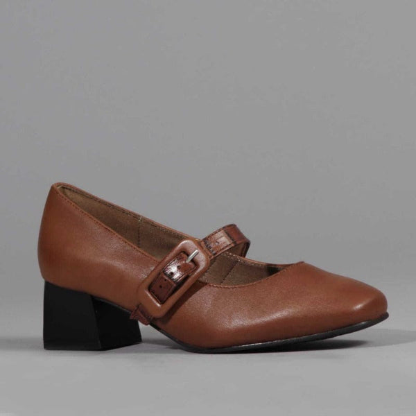 Froggie Shoes Mary Jane Block Heel Court in Chestnut- 12606