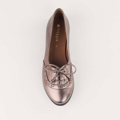 Factory Shop Shoes Flat Pump with Bow in Lead Metallic - 12642