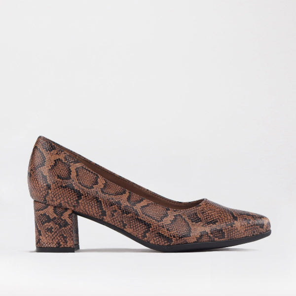 Froggie Shoes Shoes 3 / Saddle / 12604 Pointed Block Heel Court Shoes in Saddle - 12604