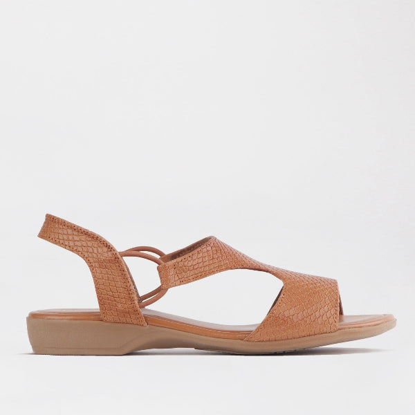 Slingback T-Bar Flat Sandal in Tan Multi Froggie Leather Shoes