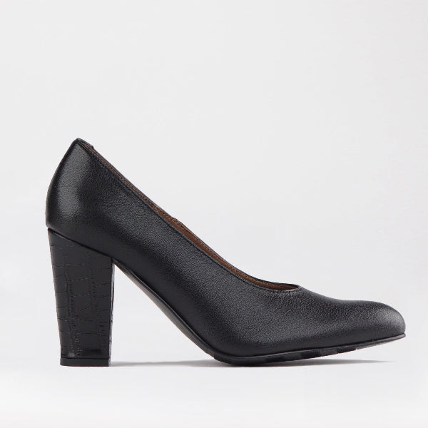 Froggie Shoes Shoes 4 / Black Multi1 / 12625 Pointed Court Shoes with Block High Heel in Black Multi1 - 12625