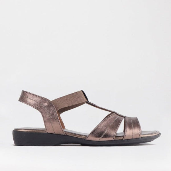 Froggie Shoes Shoes 4 / Lead Metallic / 11016 Wider Fit Slingback Flat Sandal in Lead Metallic - 11016